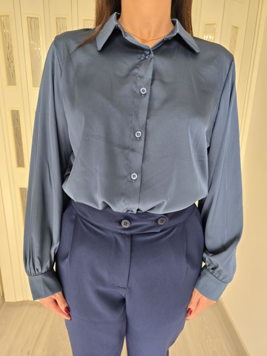 Camicia Satin Blu Acciaio